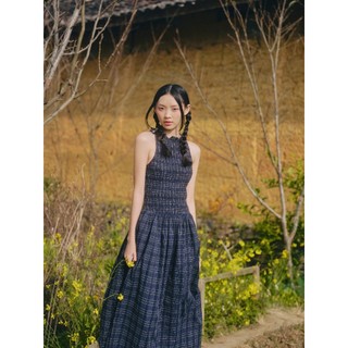 Đầm OLV suông dài trẻ trung nữ tính Checked Sleeveless Round Neck Maxi Dress phù hợp đi chơi