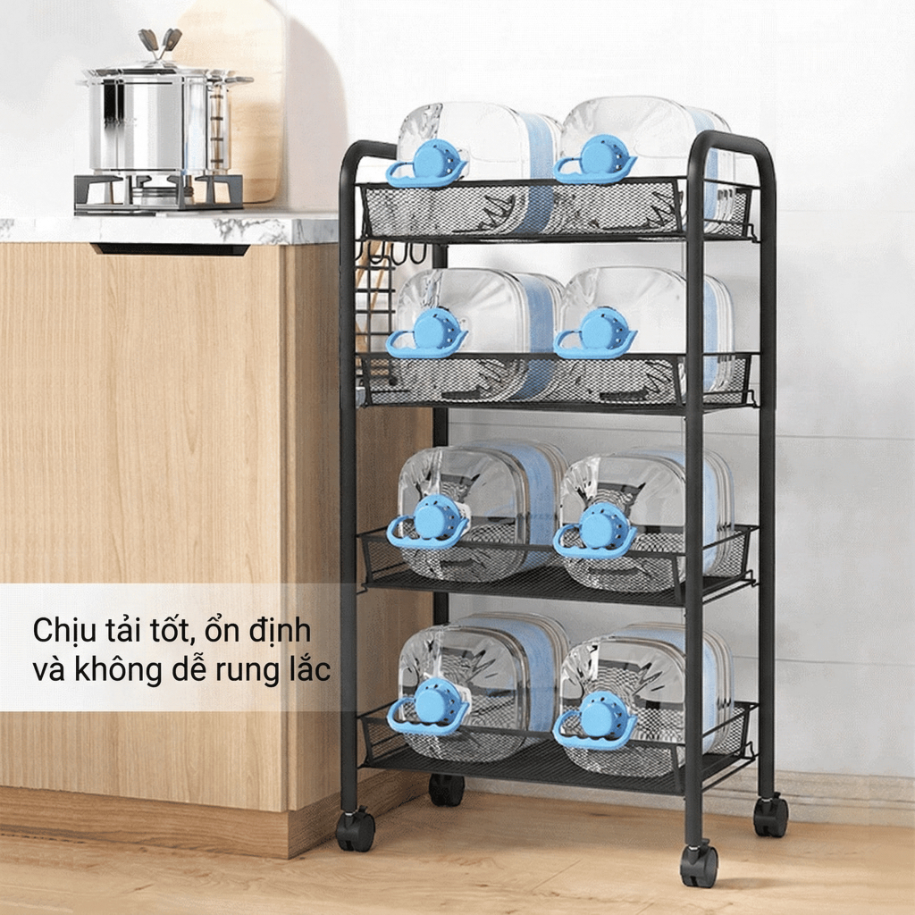 Kệ Xe Đẩy 4 Tầng Mehaa Có Bánh Xe – Kệ Để Đồ Nhà Bếp, Xe Đẩy Spa, Kệ Đa Năng Phòng Tắm Phòng Khách