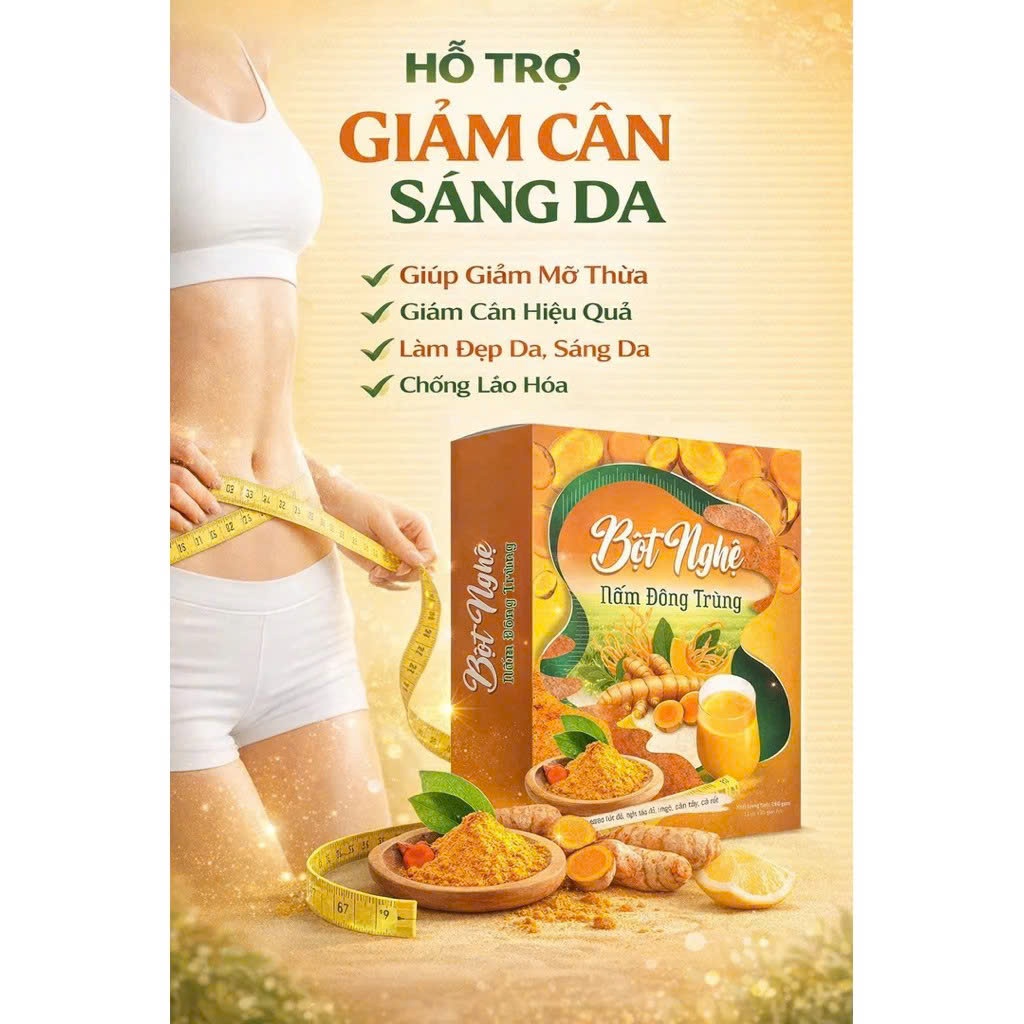 ✅ [Chính Hãng] Bột Nghệ Nấm Đông Trùng Hộp 12 Gói ✅ Hỗ trợ tiêu hóa kiểm soát cân nặng duy trì vóc dáng đẹp da sáng da