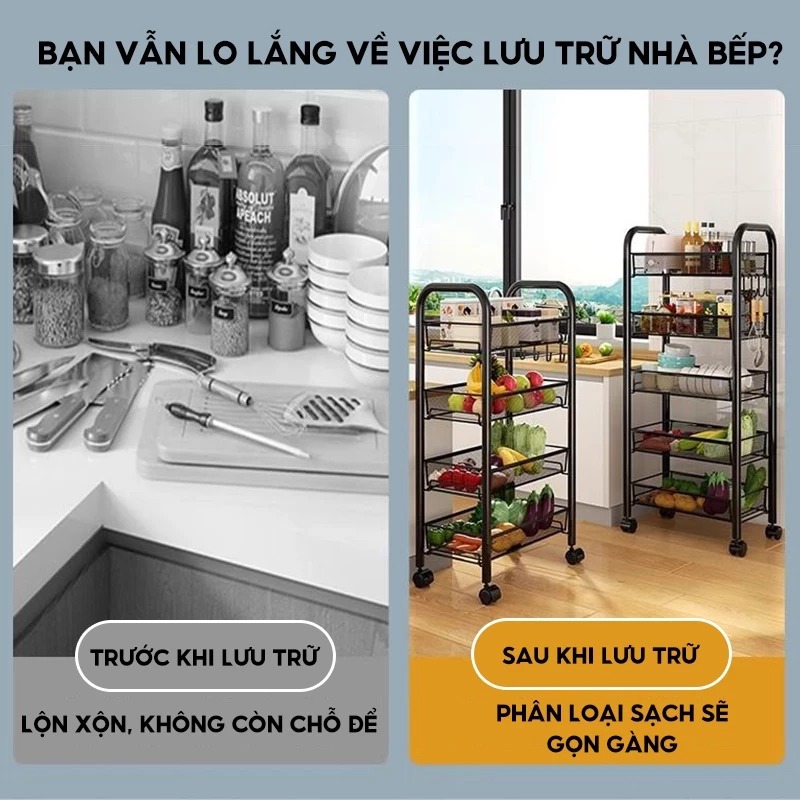 Kệ Xe Đẩy 4 Tầng Mehaa Có Bánh Xe – Kệ Để Đồ Nhà Bếp, Xe Đẩy Spa, Kệ Đa Năng Phòng Tắm Phòng Khách