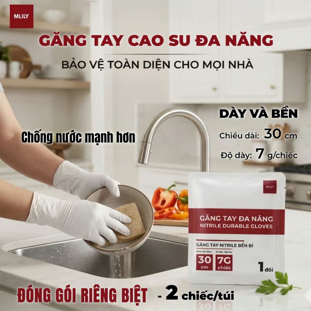 Găng Tay Cao Su Đa Năng ，Đóng gói riêng biệt ，2 Chiếc/túi – Dùng Nhà Bếp, Spa, Chế Biến Thực Phẩm