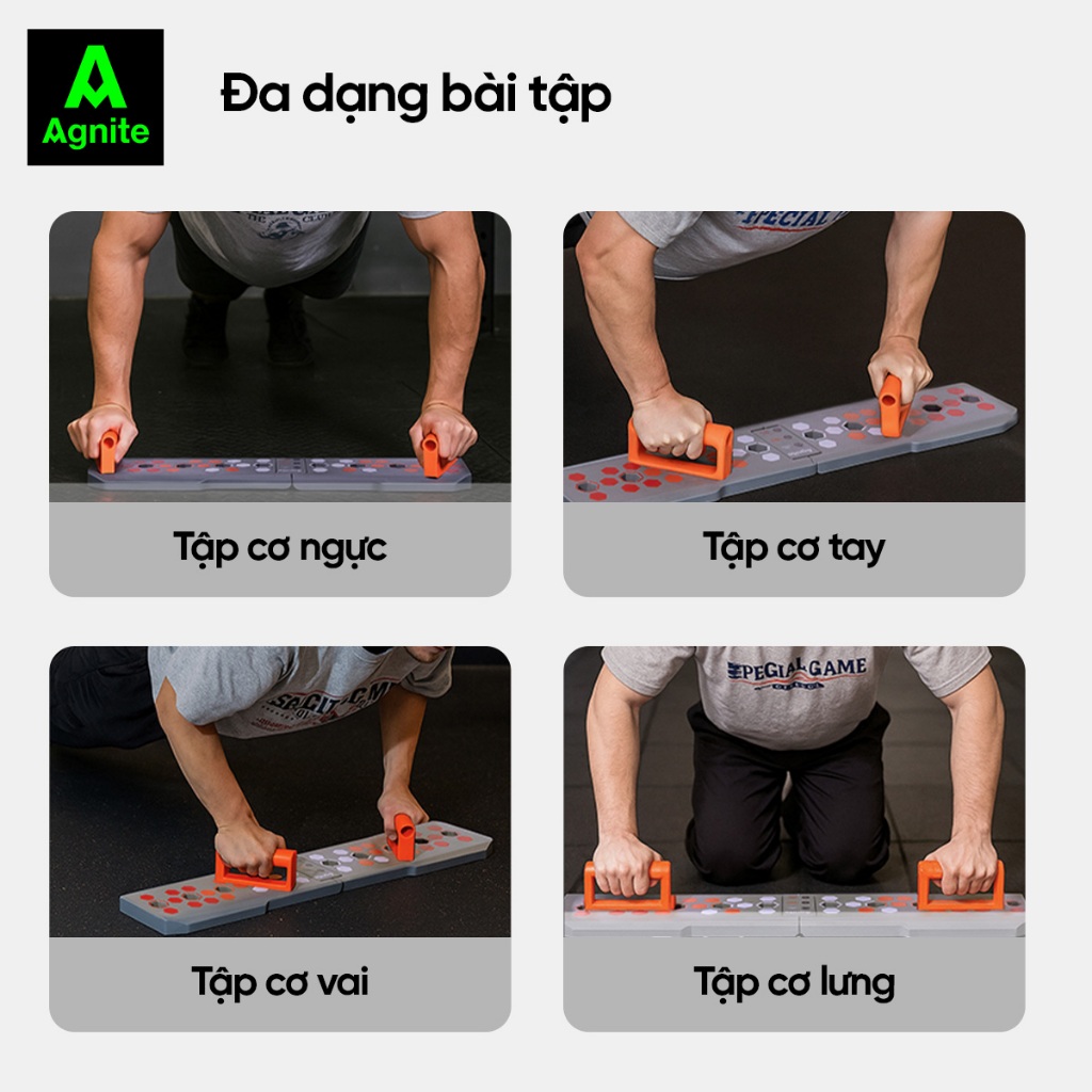 [Voucher 15%] Dụng cụ chống đẩy gấp gọn, hít đất push up stand chịu lực 200kg tập ngực tay vai tại nhà Agnite