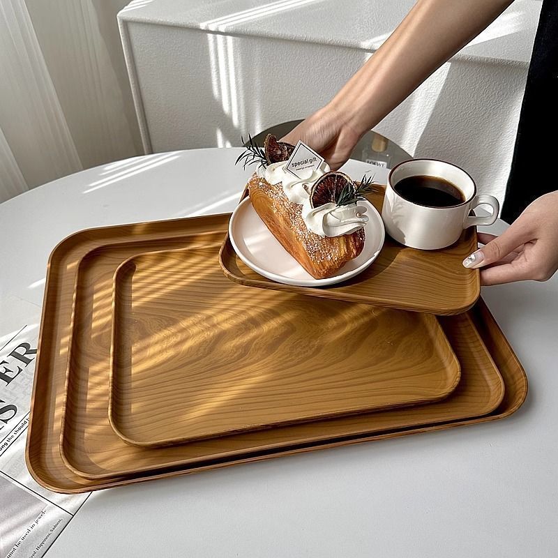 Khay Nhựa Giả Vân Gỗ Chữ Nhật Decor Khay Trang Trí Bày Bánh Úp Cốc Chụp Ảnh Sản Phẩm Quán Cafe Nhà Hàng Titihome