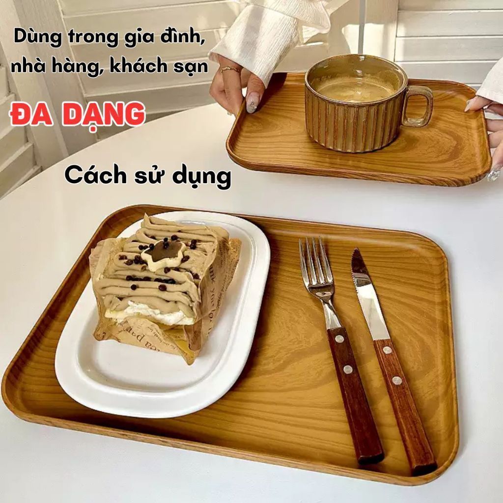 Khay Nhựa Giả Vân Gỗ Chữ Nhật Decor Khay Trang Trí Bày Bánh Úp Cốc Chụp Ảnh Sản Phẩm Quán Cafe Nhà Hàng Titihome