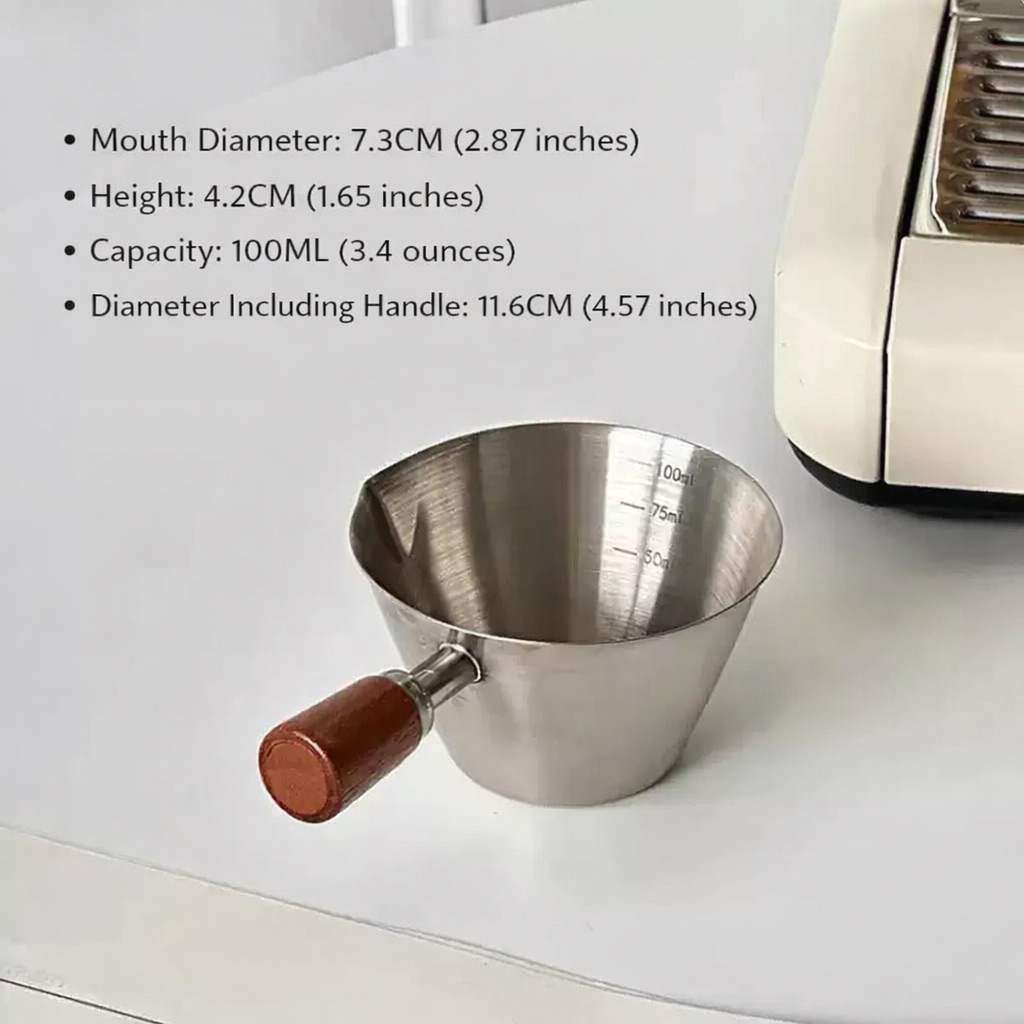 [HOẢ TỐC]  Cốc đong Espresso Ý 100ml cán gỗ có vạch chia
