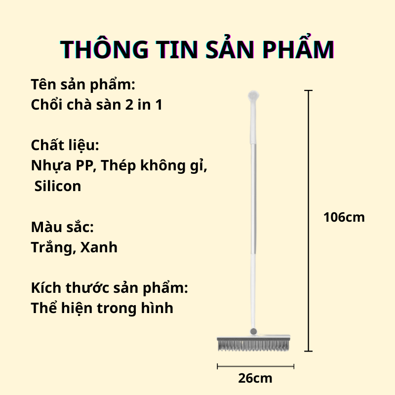 Cây Chà Sàn Nhà Tắm, Chổi Chà Sàn Và Gạt Nước Đa Năng 2 Trong 1, Chổi Cọ Nhà Vệ Sinh Dài 100cm TitiHome