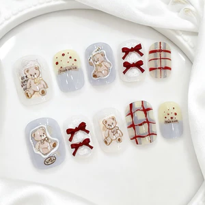 Nailbox [ Mã M33 ] Nail Gấu Teddy Phối Nơ Đỏ - Xinh Xắn Dễ Thương