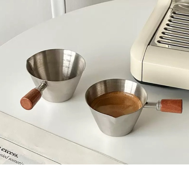 [HOẢ TỐC]  Cốc đong Espresso Ý 100ml cán gỗ có vạch chia