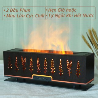 Máy Khuếch Tán Tinh Dầu Ngọn Lửa 3D, 2 Đầu Phun Siêu Mạnh - Đèn Ngủ 7 Màu, Có Điều Khiển Từ Xa