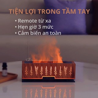 Máy Khuếch Tán Tinh Dầu Ngọn Lửa 3D, 2 Đầu Phun Siêu Mạnh - Đèn Ngủ 7 Màu, Có Điều Khiển Từ Xa