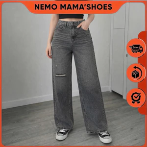 PULL&BEAR Quần Jean Nữ Ống Rộng Wash Xám Rách Nhẹ Cá Tính – Form Đẹp Dễ Phối Đồ (Q240430046)