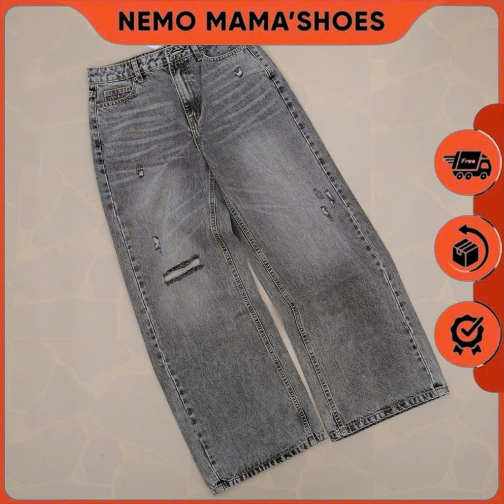 PULL&BEAR Quần Jean Nữ Ống Rộng Wash Xám Rách Nhẹ Cá Tính – Form Đẹp Dễ Phối Đồ (Q240430046)
