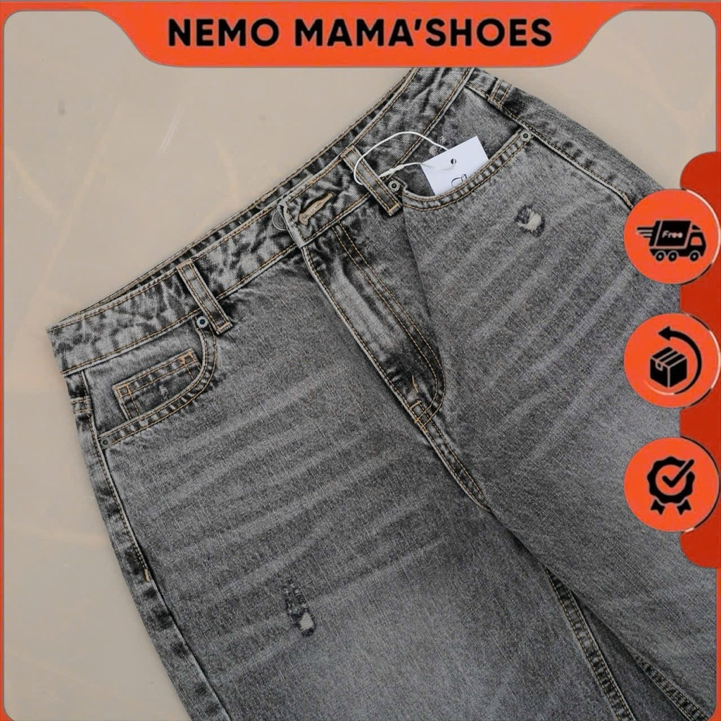 PULL&BEAR Quần Jean Nữ Ống Rộng Wash Xám Rách Nhẹ Cá Tính – Form Đẹp Dễ Phối Đồ (Q240430046)
