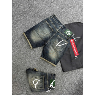 Quần short jean nam wash xanh phối túi họa tiết thời trang, dáng slimfit trẻ trung