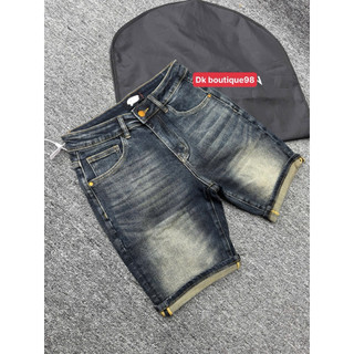 Quần short jean nam wash xanh phối túi họa tiết thời trang, dáng slimfit trẻ trung