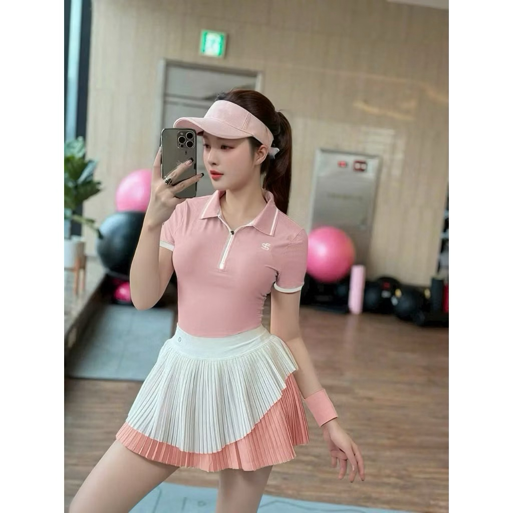Bộ thể thao nữ, Bộ váy áo cổ l chơi Pickleball, Tennis, Golf, Cầu lông...Hàng QC CAO CẤP