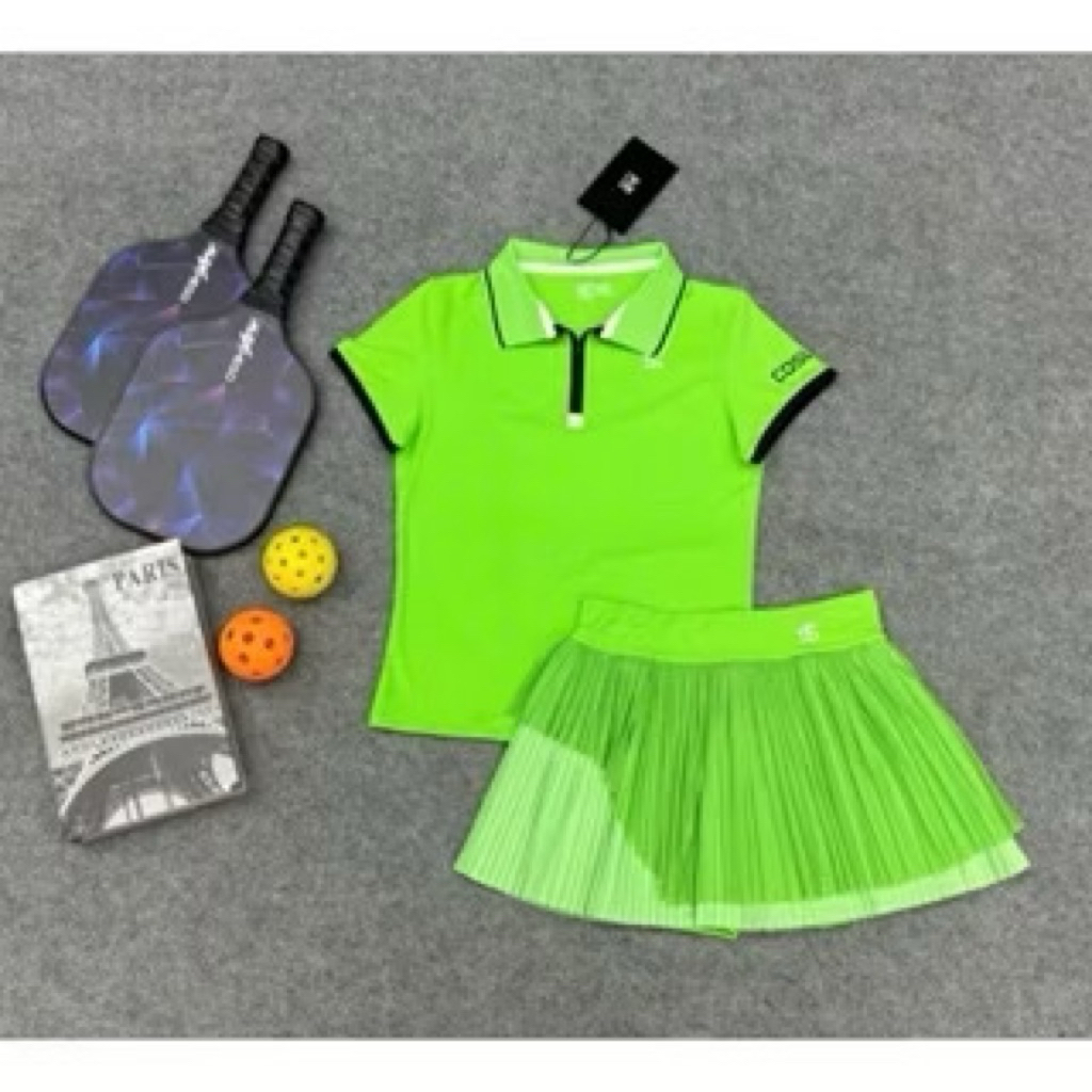 Bộ thể thao nữ, Bộ váy áo cổ l chơi Pickleball, Tennis, Golf, Cầu lông...Hàng QC CAO CẤP