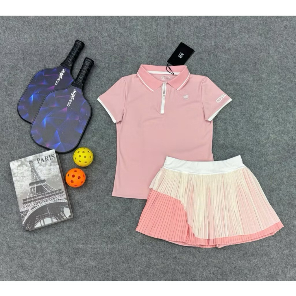 Bộ thể thao nữ, Bộ váy áo cổ l chơi Pickleball, Tennis, Golf, Cầu lông...Hàng QC CAO CẤP
