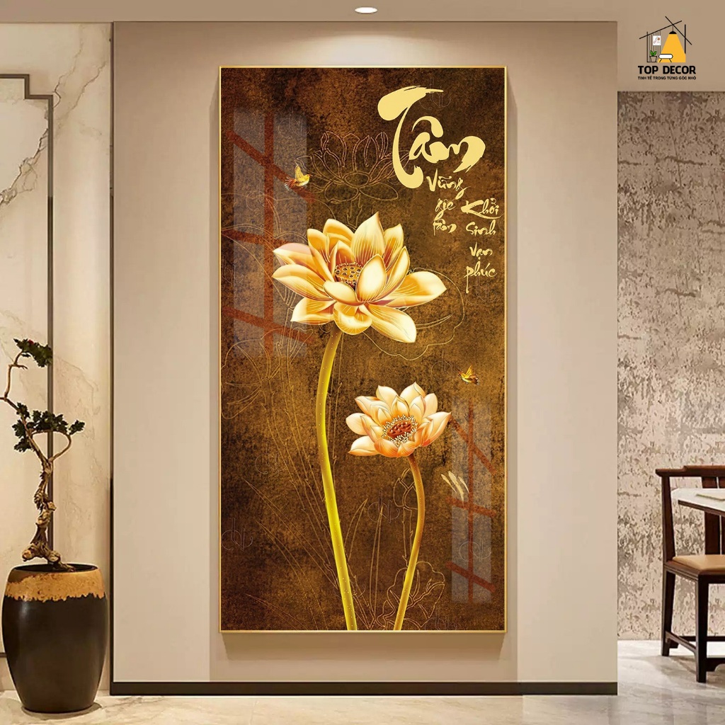 Tranh Treo Decor "Hoa Sen Thư Pháp" Tranh Decor - Tranh Treo Phòng khách, Tranh Treo phòng ngủ, Tranh tráng gương