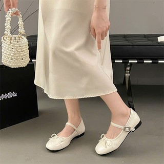 Giày Búp Bê Nữ Màu bạc Mary Jane Quai Ngang Nơ Nhỏ Da Mềm – Giày Nữ Dễ Thương Phong Cách Hàn Quốc M062