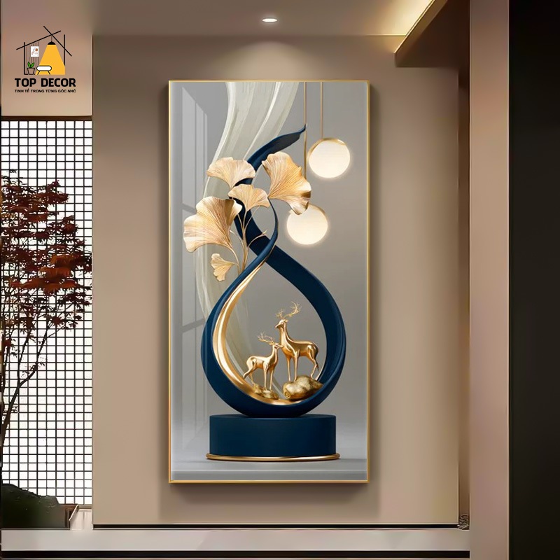 Tranh Treo Decor "Nai Vàng - Tài Lộc" Tranh Decor - Tranh Treo Phòng khách, Tranh Treo phòng ngủ, Tranh tráng gương