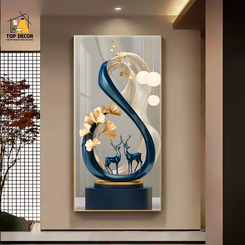 Tranh Treo Decor "Nai Vàng - Tài Lộc" Tranh Decor - Tranh Treo Phòng khách, Tranh Treo phòng ngủ, Tranh tráng gương