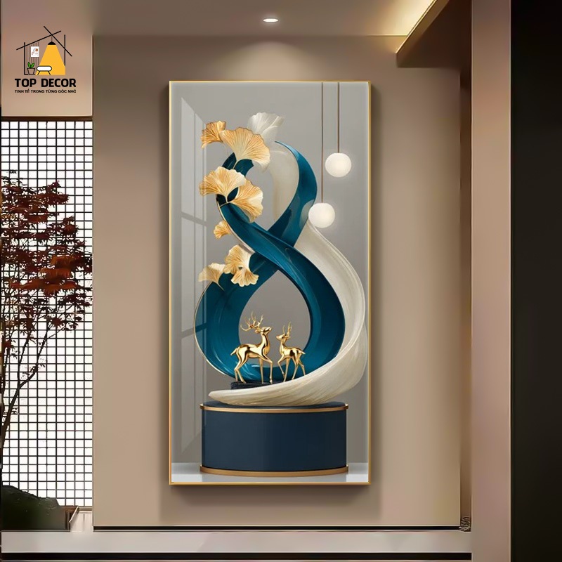 Tranh Treo Decor "Nai Vàng - Tài Lộc" Tranh Decor - Tranh Treo Phòng khách, Tranh Treo phòng ngủ, Tranh tráng gương