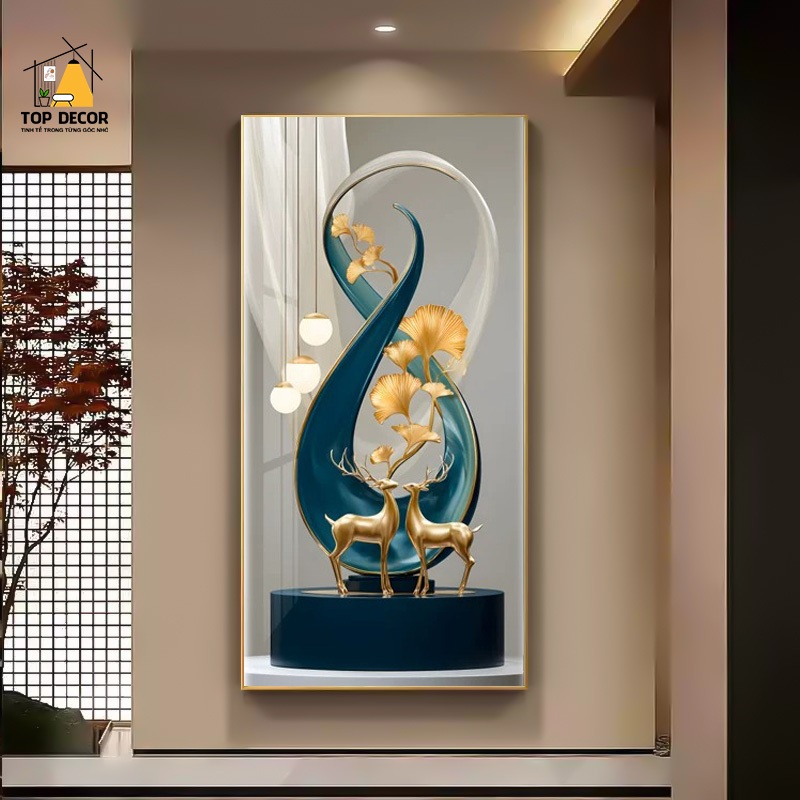 Tranh Treo Decor "Nai Vàng - Tài Lộc" Tranh Decor - Tranh Treo Phòng khách, Tranh Treo phòng ngủ, Tranh tráng gương