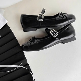 Giày Búp Bê Nữ Màu bạc Mary Jane Quai Ngang Nơ Nhỏ Da Mềm – Giày Nữ Dễ Thương Phong Cách Hàn Quốc M062