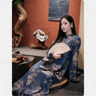 Áo dài cách tân gấm hồng hạc cổ truyền thống sang trọng - Áo dài Phương