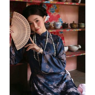 Áo dài cách tân gấm hồng hạc cổ truyền thống sang trọng - Áo dài Phương