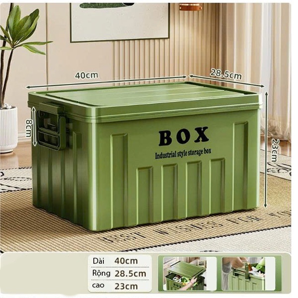 Thùng lưu trữ có tay cầm, thùng tiện ích đựng đồ có thể xếp chồng SH0068 hộp đựng đồ có nắp để ô tô