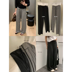 WGWE | Quần thun ống rộng kẻ ngang dáng rũ, style Hàn thoải mái – W9186#