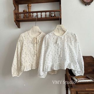 VMY Studio - Áo thun babydoll ren hoa mix nơ tiểu thư xinh xắn, áo dài tay ren hoa dáng xòe QCCC nữ