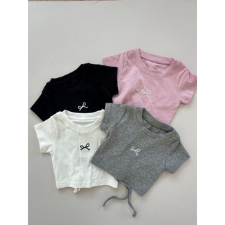 order quảng châu- áo croptop thun mềm cổ tròn đơn giản cho bé gái