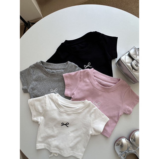 order quảng châu- áo croptop thun mềm cổ tròn đơn giản cho bé gái