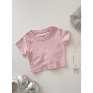 order quảng châu- áo croptop thun mềm cổ tròn đơn giản cho bé gái