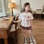.Sét váy kẻ xếp ly cho bé gái in họa tiết,chất vải cotton mềm mịn thoáng mát.V10