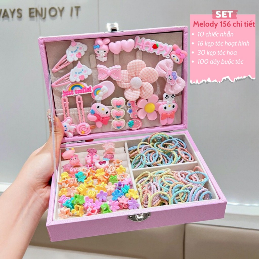 Hộp Phụ Kiện Tóc Cho Bé Gái Cao Cấp – Set Kẹp Tóc & Dây Buộc Tóc Dễ Thương | Hộp Quà Nơ, Thú Hoạt Hình Cho Bé