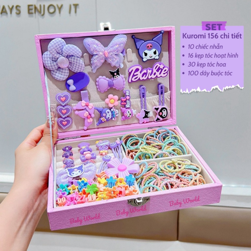 Hộp Phụ Kiện Tóc Cho Bé Gái Cao Cấp – Set Kẹp Tóc & Dây Buộc Tóc Dễ Thương | Hộp Quà Nơ, Thú Hoạt Hình Cho Bé