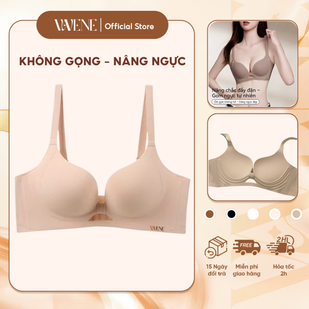 Áo lót nữ su đệm dày VANVENE AL636 tàng hình không gọng nâng ngực, không lộ viền, che mỡ lưng