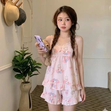 {Có Sẵn} Bộ Ngủ Cộc BN8 Hồng Đồ Ngủ Nữ Có Đệm Ngực Set Đồ Ngủ Dễ Thương Cho Nữ Đồ Ngủ Nữ, Bộ Ngủ 2 Dây, Set Đồ Ngủ Ngắn