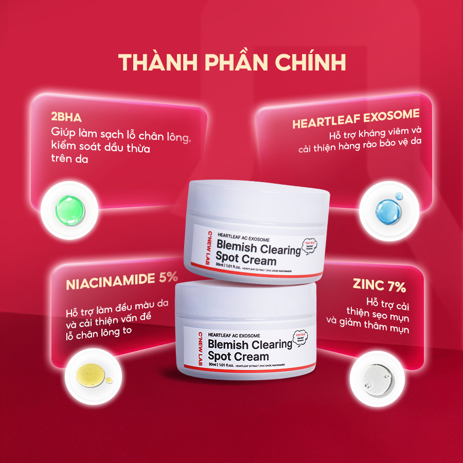 Kem chấm mụn chiết xuất diếp cá C'New Lab Heartleaf Ac Blemish Clearing Spot Cream (30ml)