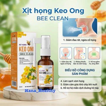 Xịt Họng Keo Ong Bee Clean 20ml Propolis – Giảm Đau Họng, Khàn Tiếng, Hôi Miệng – Keo Ong Mật Ong Gừng