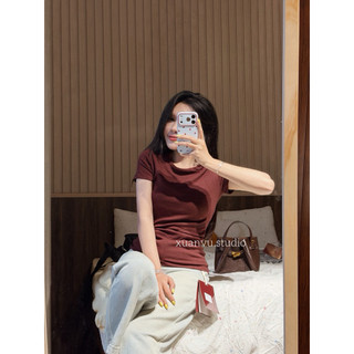 𝐏𝐡𝐢𝐞𝐧 𝐖𝐆𝐖𝐄 | (Sẵn) W8886 Áo Thun Mịn Cộc Tay Ôm Body Trơn