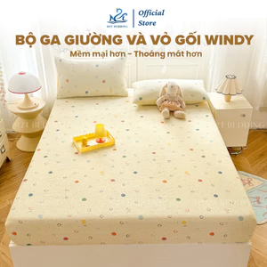 Bộ ga giường và vỏ gối Cotton Đũi Windy M2T BEDDING - bộ gồm 1 ga giường và 2 vỏ gối nằm 50x70cm, mềm, mịn, mát