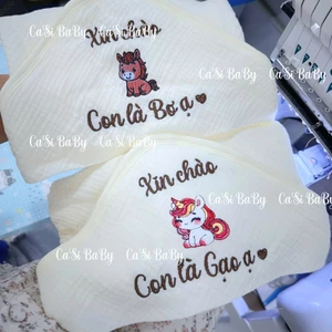 Ủ Thêu Tên Sơ Sinh Xô Muslin 6 Lớp Màu Be Kem, Êm Ái Cho Bé – CaSi