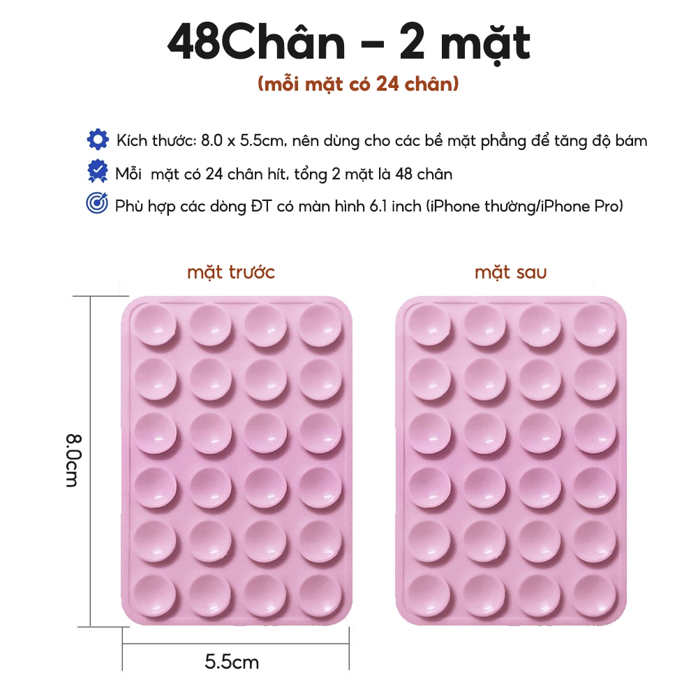 Miếng Dán Dính Điện Thoại Silicon 2 Mặt, Tấm Hít Điện Thoại 48/80 Giác Hút,Miếng Hút Silicon Cố Định