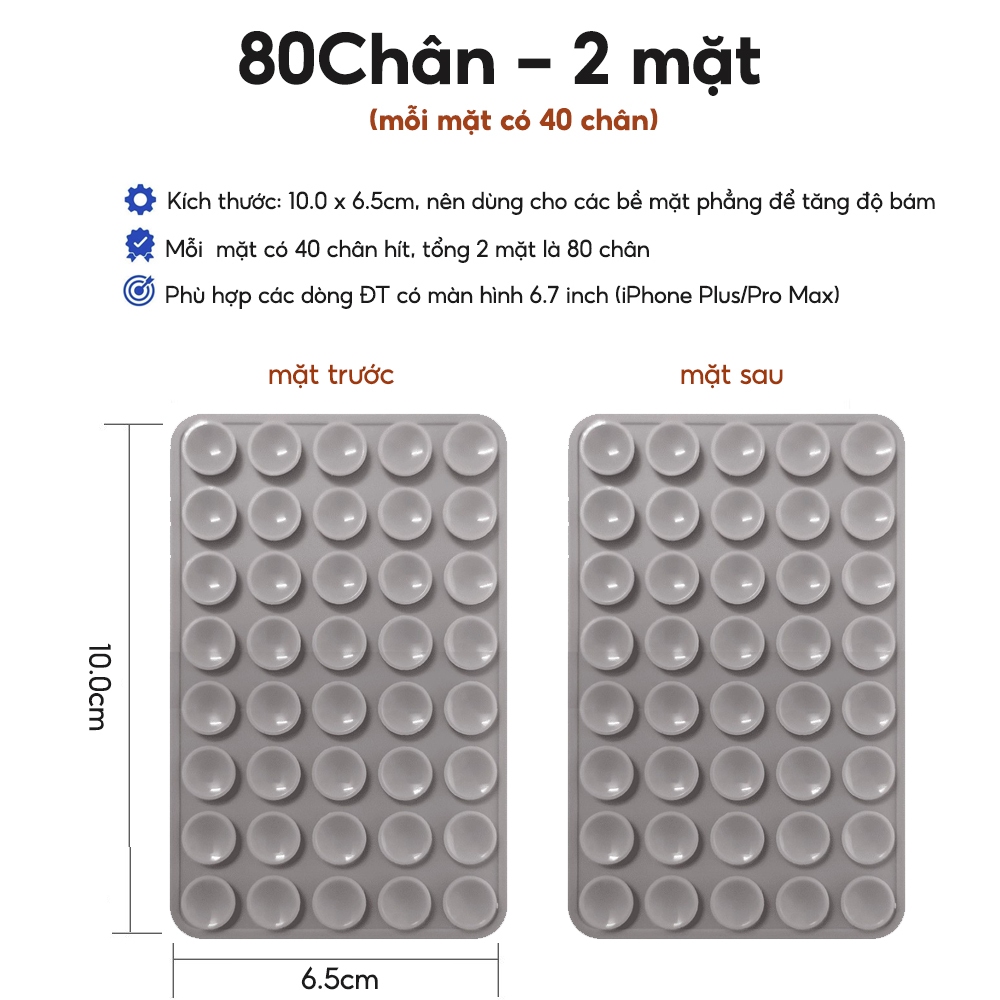 Miếng Dán Dính Điện Thoại Silicon 2 Mặt, Tấm Hít Điện Thoại 48/80 Giác Hút,Miếng Hút Silicon Cố Định