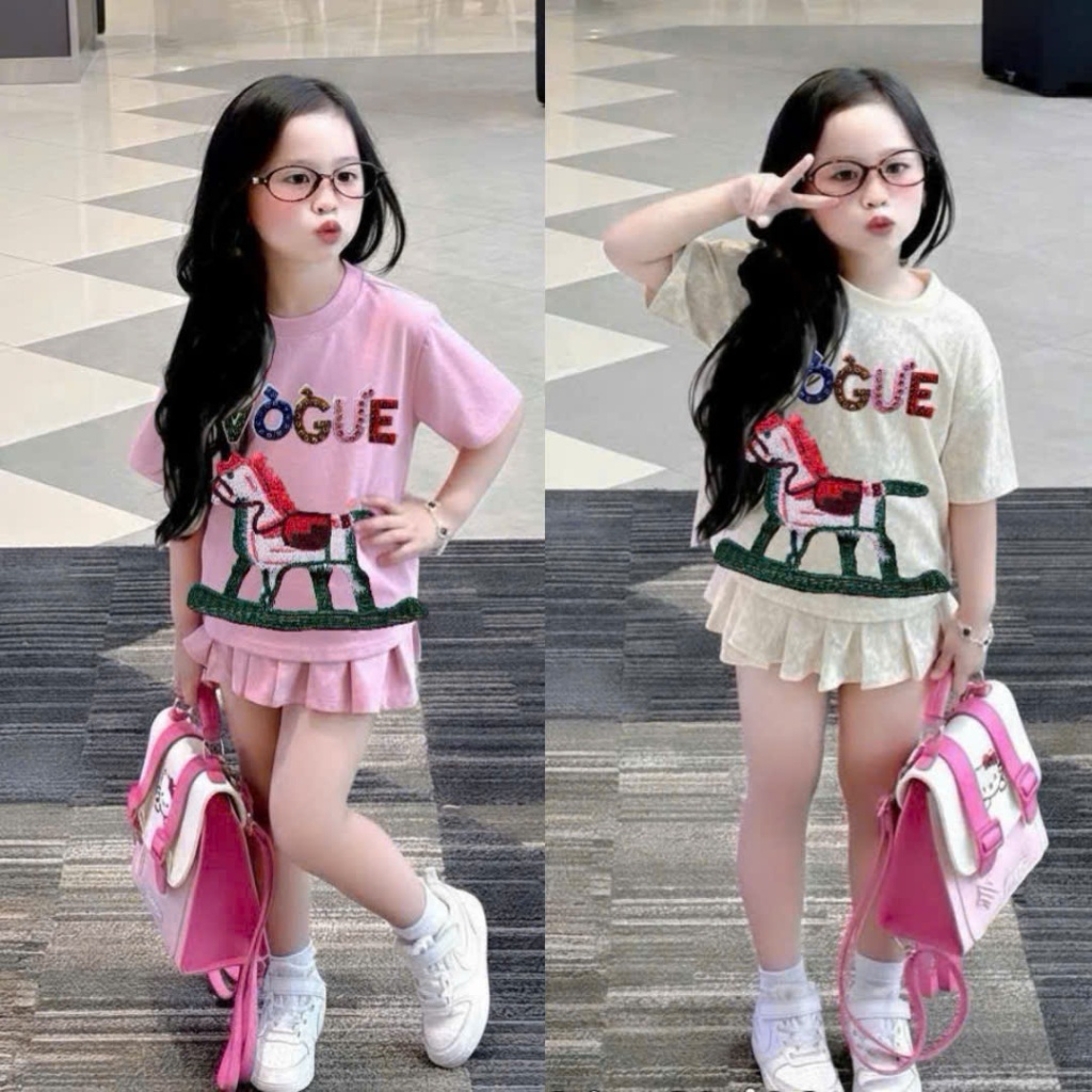 Váy Xếp Ly In Hình Ngựa (VOGUE) Dành Cho Bé Gái Từ 9-42kg